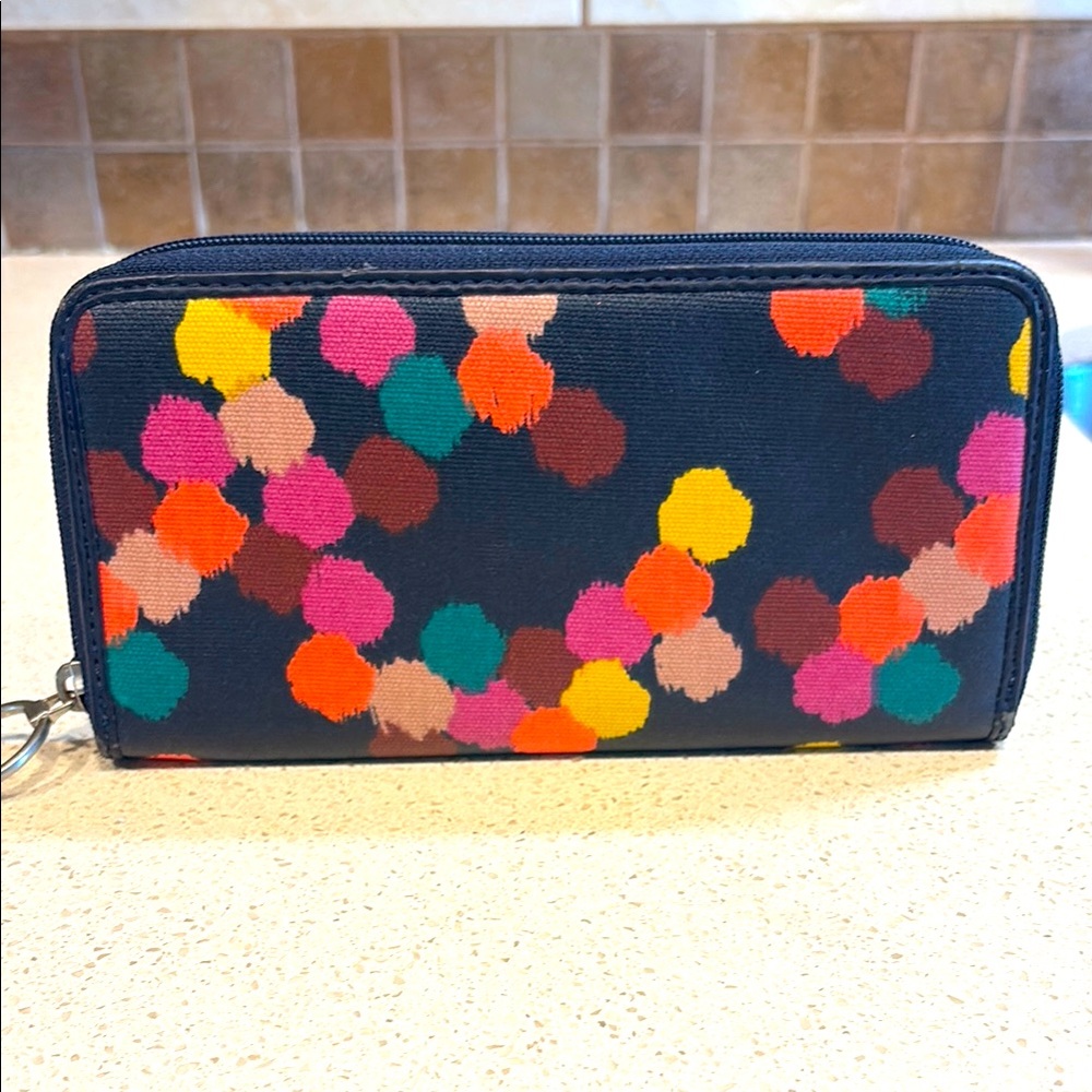 Fossil Dark Navy Spotted Leather Long Wallet Like New!
